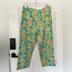 Bamboo Traders Lime Capris with Pink & Blue Sea Life Print